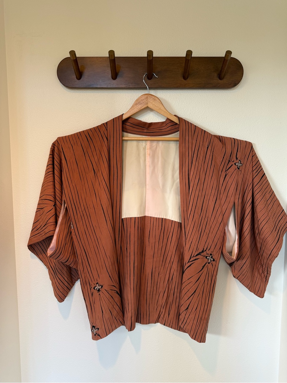 Vintage Rusty Pink Haori Jacket with Black Pinstripe